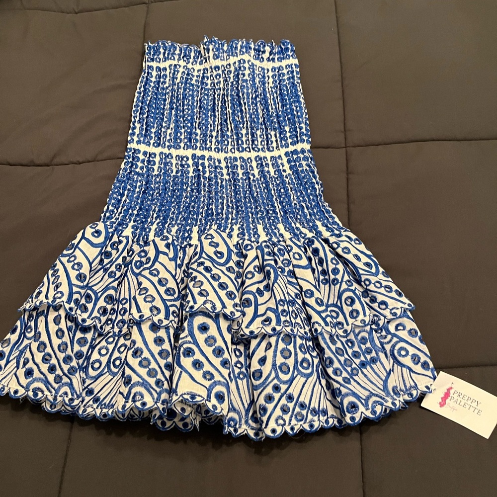Blue and White Strapless Bubble Mini Dress - Picture 2 of 2